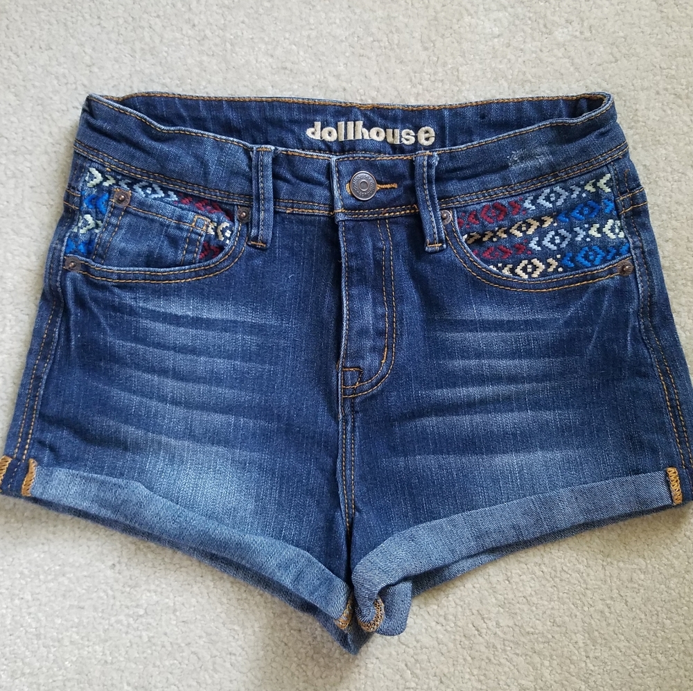Dollhouse Embroidered Blue Denim Jean Shorts 6